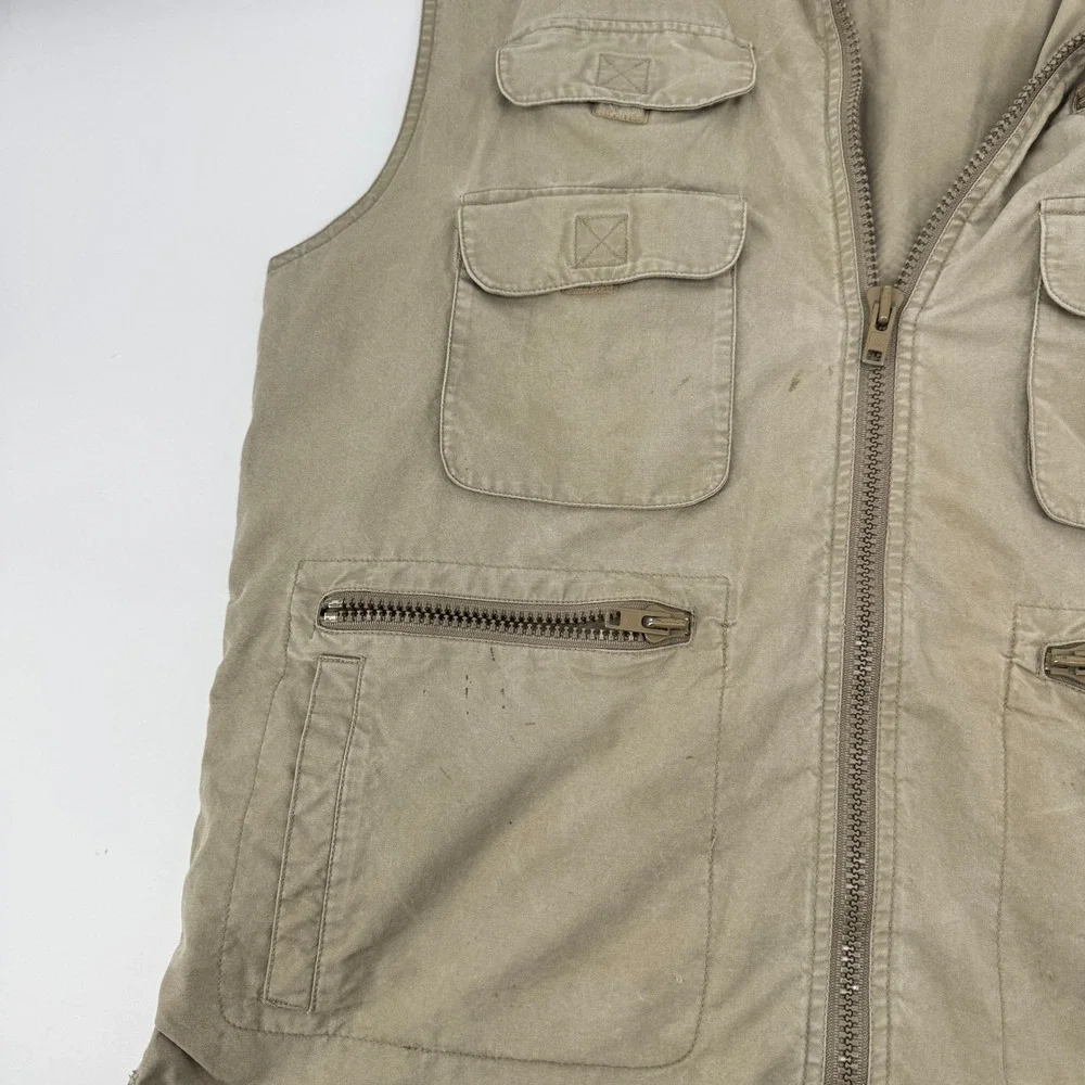 Vintage 80s Banana Republic Safari Vest‎ Mens L Khaki Tan Multi Pocket Utility